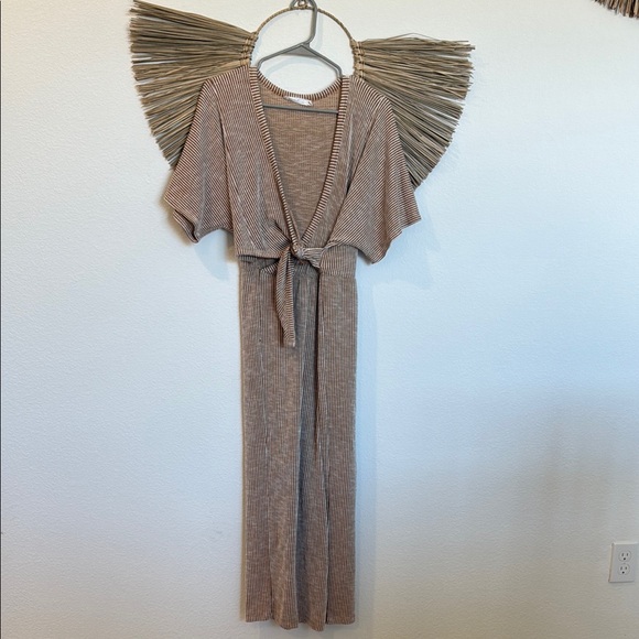 All in Favor Tan and White Jumpsuit with Elegant Stripes - Picture 8 of 10